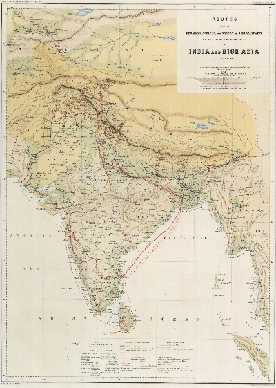 Karte der Wege von den Brdern in Indien und Hochasien